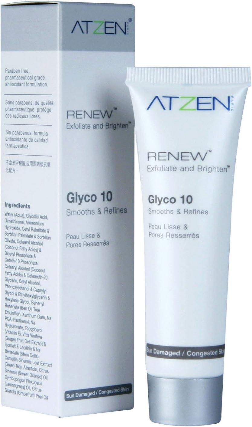 RENEW Organic 10% Glycolic Acid Daily Skin Peel - For Face & Neck. Evens Tone & Moisturizes For Silky Smooth Skin. Nautral & Effective. Fast & Lasting Results. Paraben & Cruelty Free. Non GMO (1 oz)