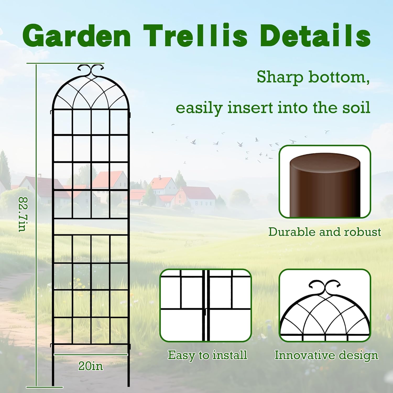 LZRS 2 Pack 83x20in Rustic Iron Arch Decoration Garden Trellis with Black Metal Coating – Perfect for Supporting Climbing Plants Outdoor, Roses, Vines, Flowers, and Vegetables. 2 pack 0048-H83"