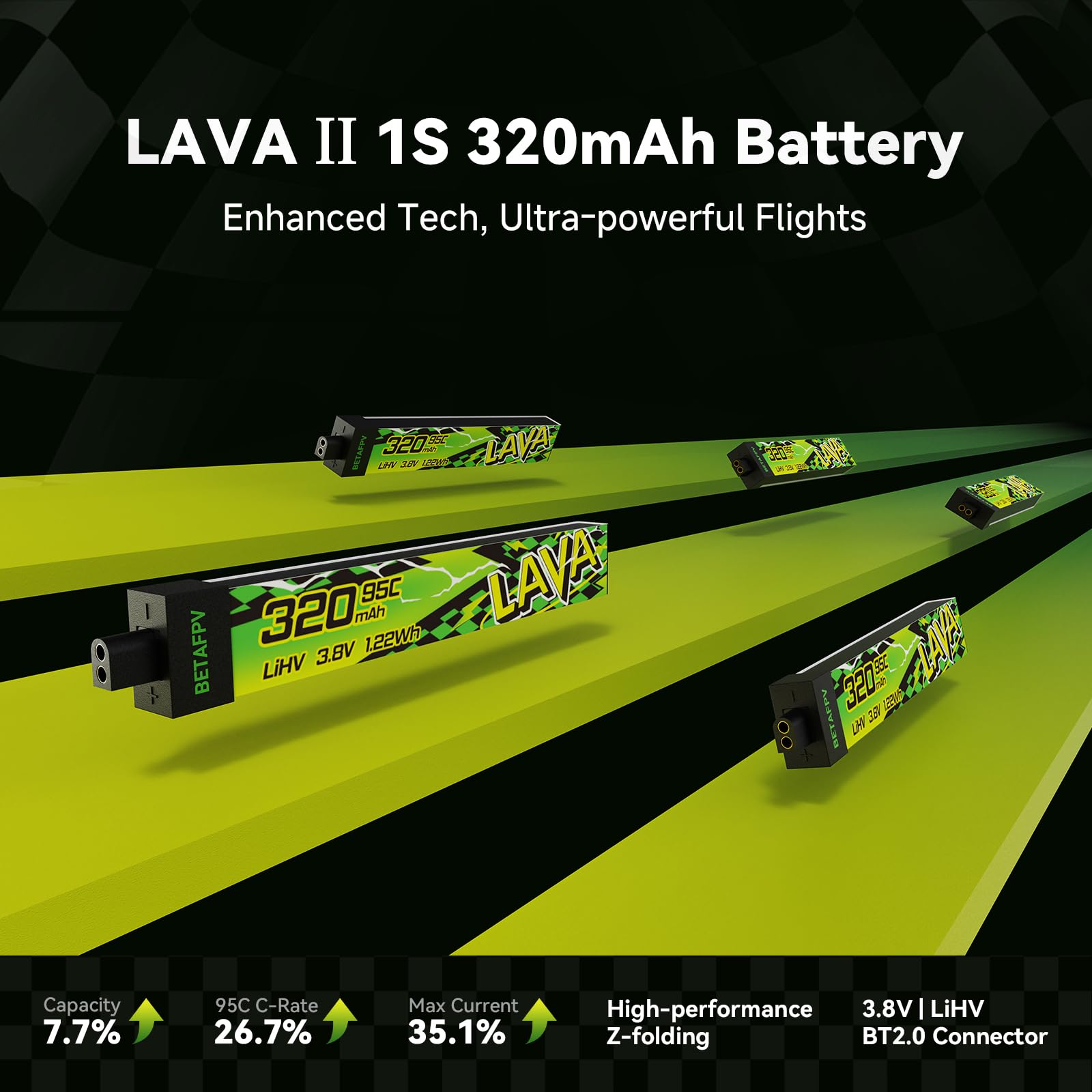 BETAFPV 5pcs Lava II 1S 320mAh Battery 3.8V 95C LiHV Battery with BT2.0 Connector Compatible with 1S Tiny Whoop Drone Quadcopter Like Cetus FPV Kit, Air65, Meteor65 Pro 1S Brushless Drones