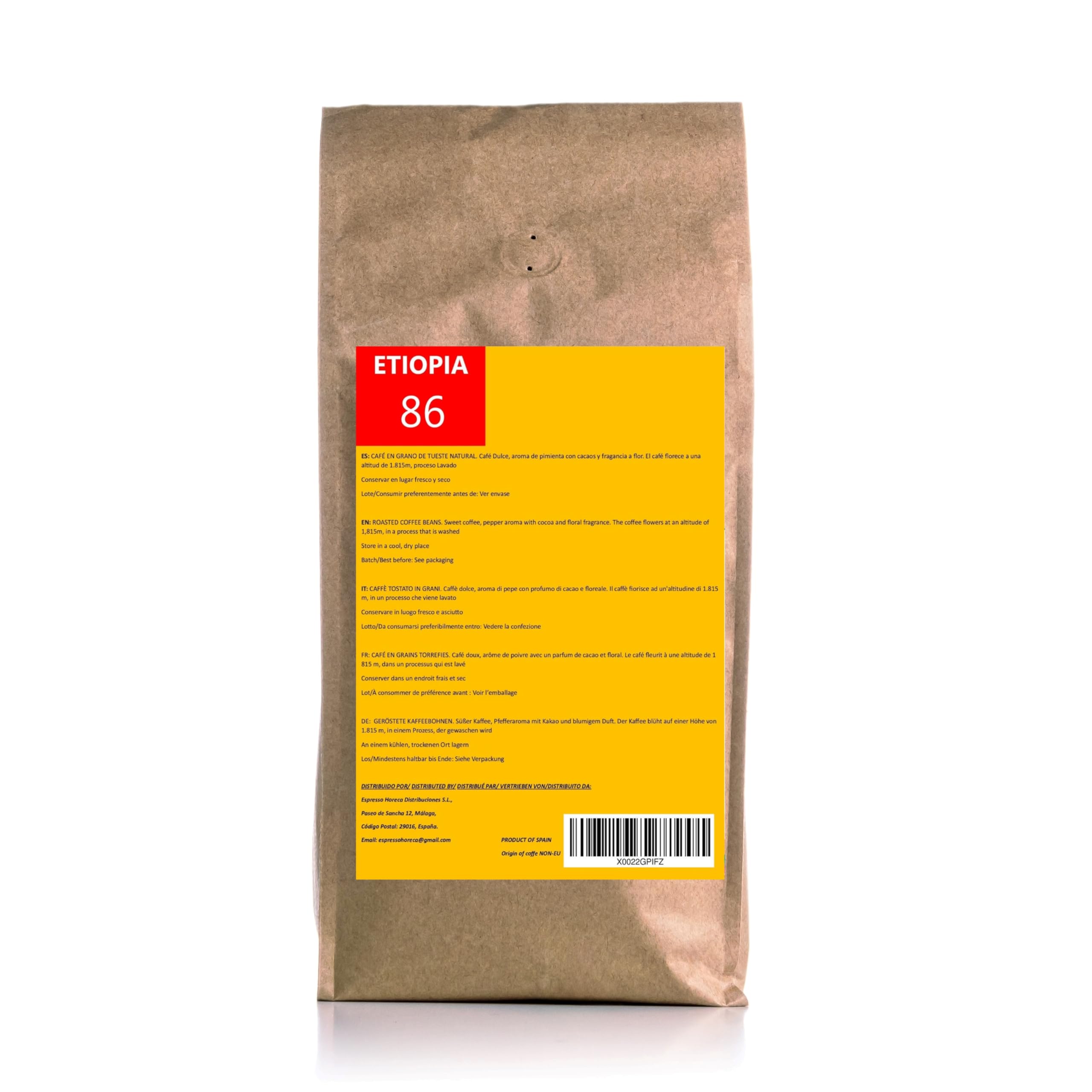 Cafe en grano Arabica tueste natural Origen Único Etiopia–Calificación Excelente 86 puntos por la SCA- Café Dulce equilibrado-Cafe de especialidad-florece a una altitud por encima de 1.800m
