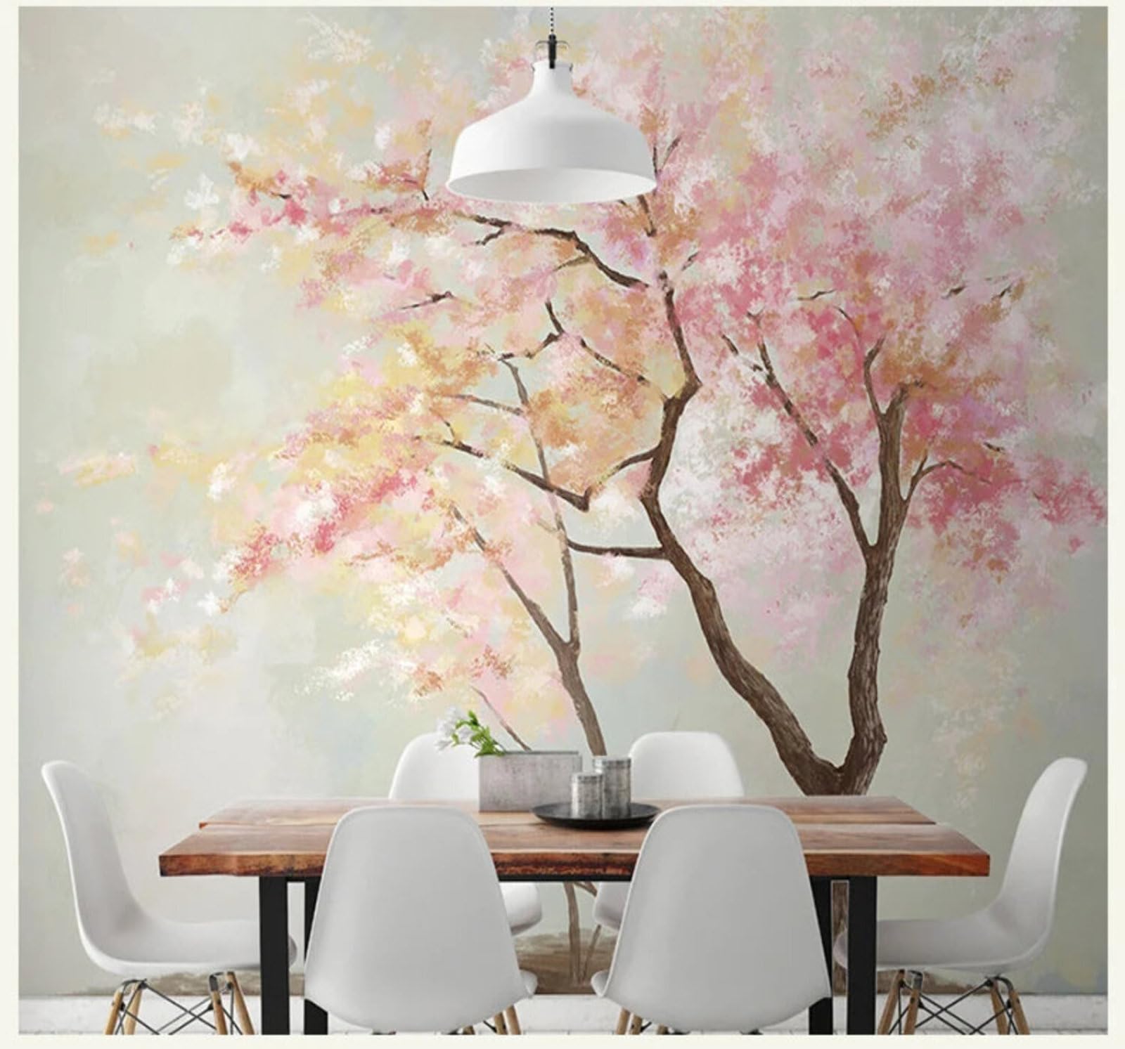 Xlming 150Cm×105Cm(B×H) Hand Drawn Watercolour Beautiful Pink Trees 3D Wallpaper Silky Texture Home Study Office Grey Dining Room Sofa Bedroom Living Room Tv Backdrop-150Cm×105Cm