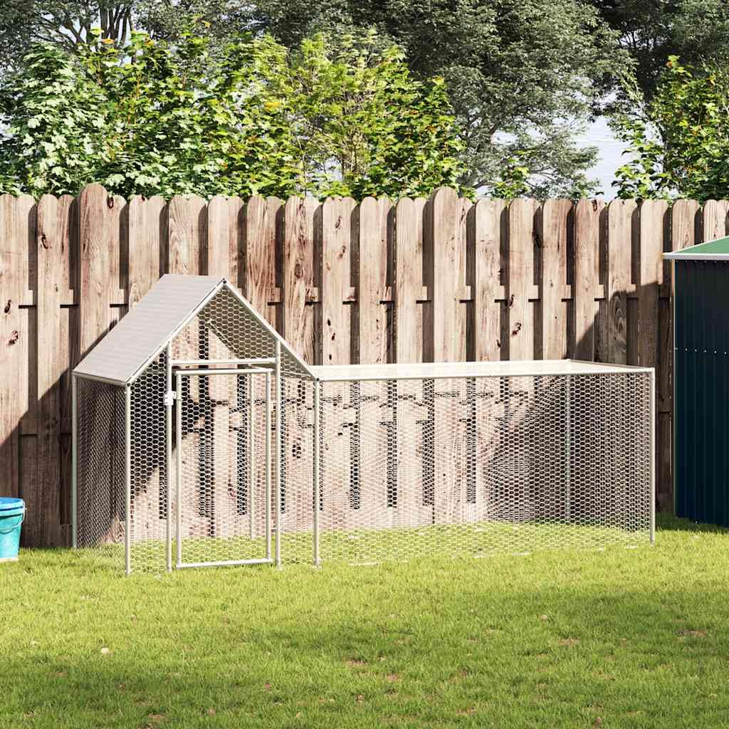 Gallinero de 3 x 1 x 1,5 m de acero galvanizado, estable gallinero con puerta y techo para aves de corral, patos y gansos, color plateado
