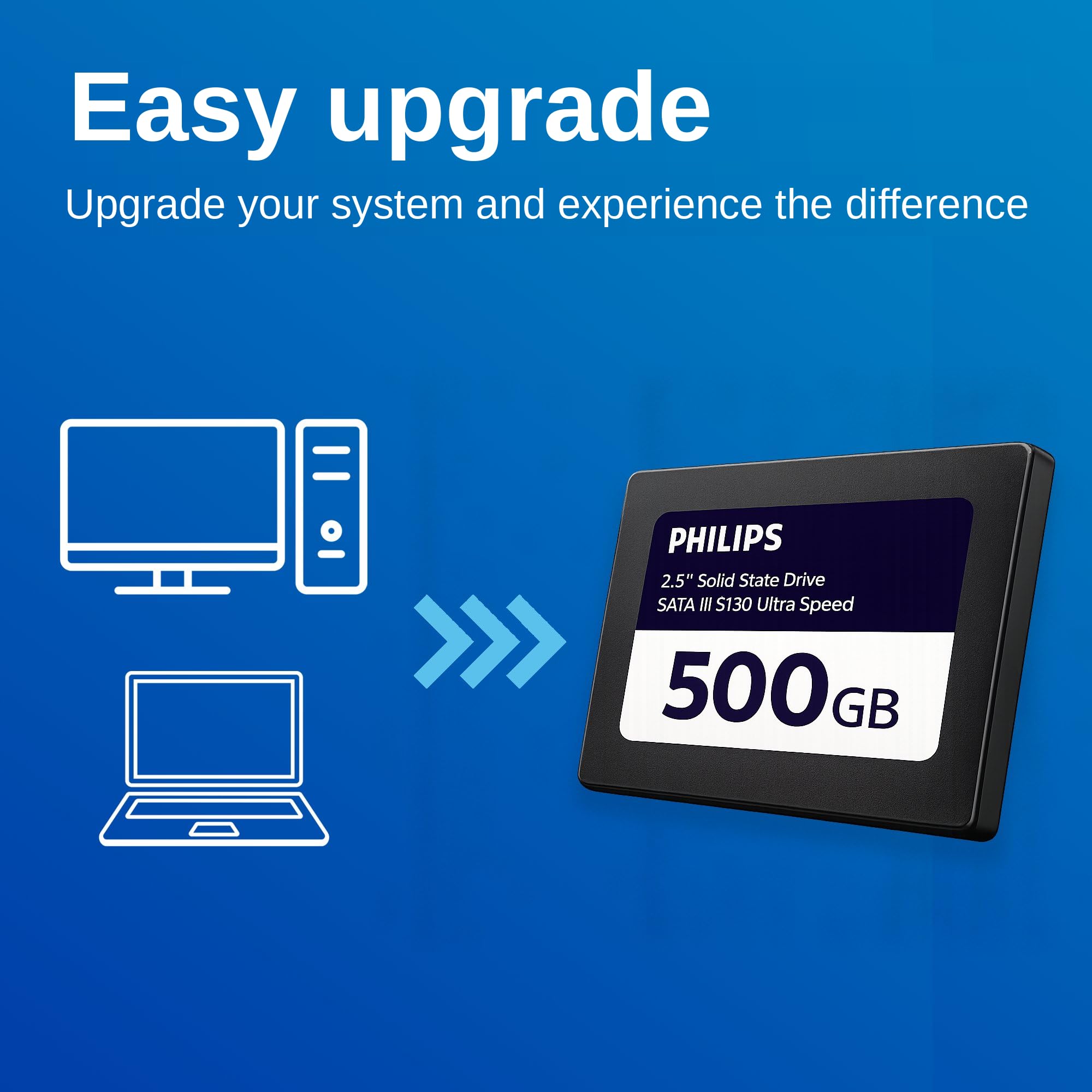 Philips SSD Interno de 2,5 Pulgadas, SATA III, 500 GB, S130 Ultra Speed, Velocidad de Lectura de hasta 550 MB/s