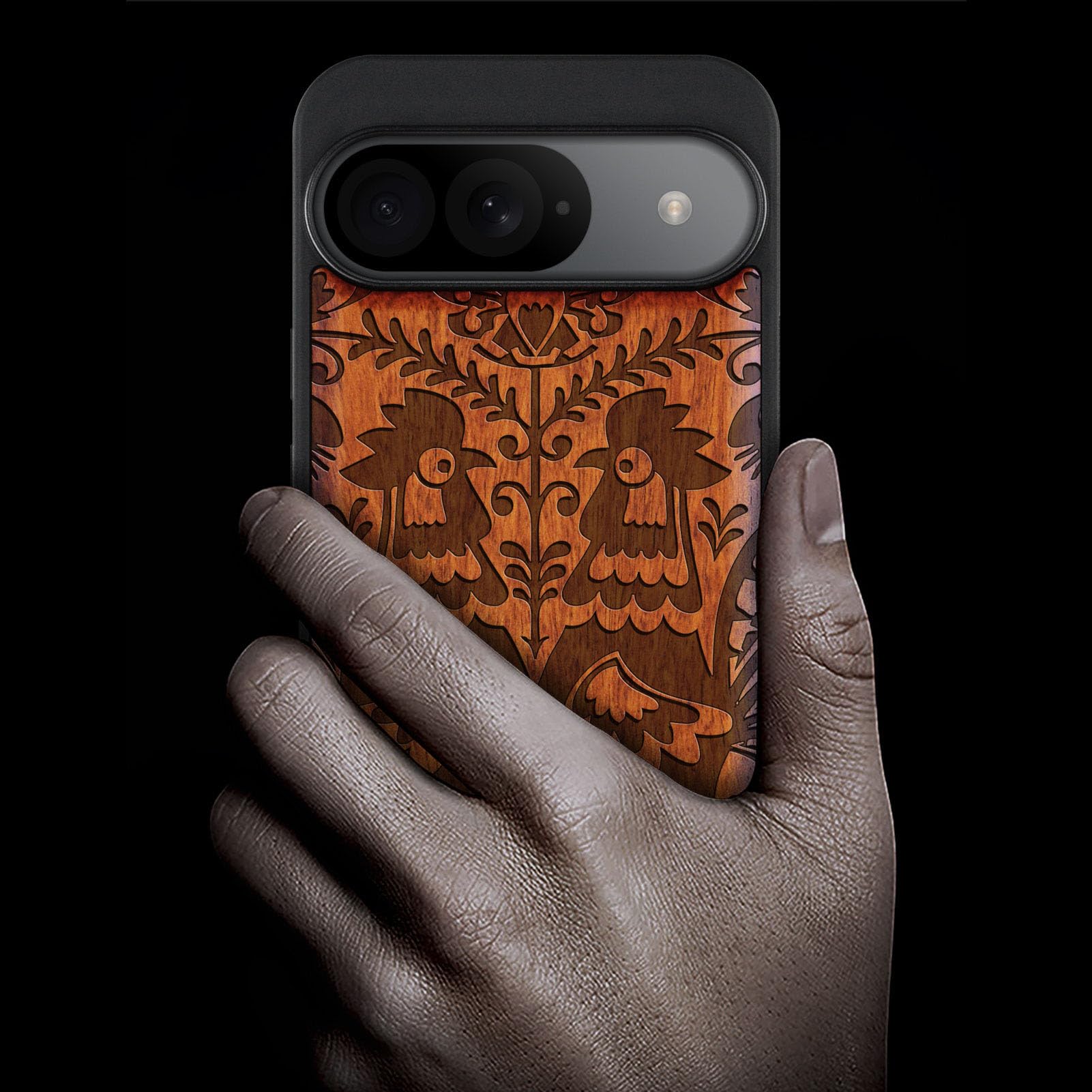 Custodia In Legno Naturale Carveit Per Google Pixel 9 Pro XL | La Grande Onda Di Kanagawa | Ultra Sottile TPU