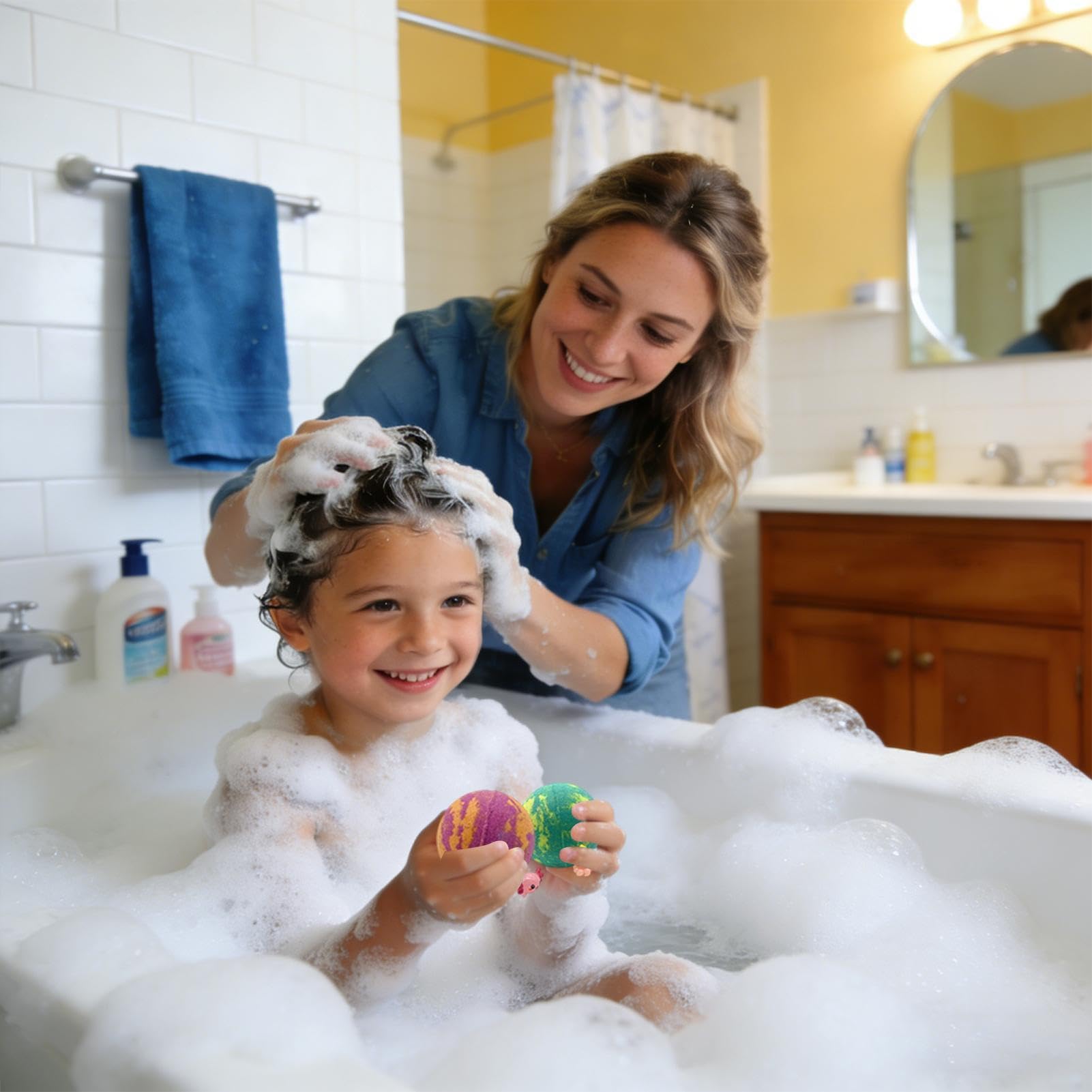 Bombe da bagno frizzanti per bambini 6 Pezzi di Bolle Colorate Profumate | Palline da Vasca per Bambini con Giocattoli Luminosi al Buio per Vasca Casa Festa Vacanze Spa Centro Infanzia Hotel
