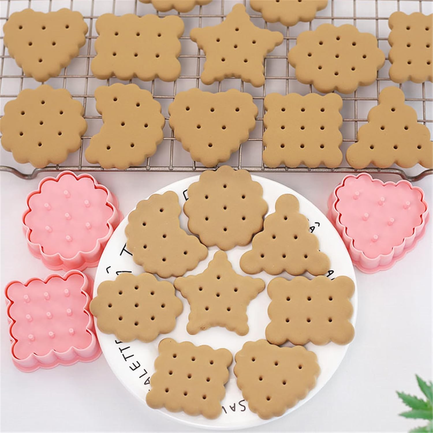 Geometry Shaped Cookie Stamps Set, 8 Patterns with Pinholes & Wavy Edge Design Plastic Stamping Cookie Cutters Fondant Stampers for Baking Clay DIY - Image 9