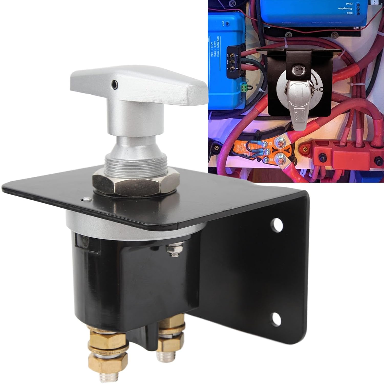Battery Disconnect Switch 12V - 48V 500A with Lockout Plate - Heavy Duty Cut Off Switch for Car, RV, Boat Power Safety and Easy Control