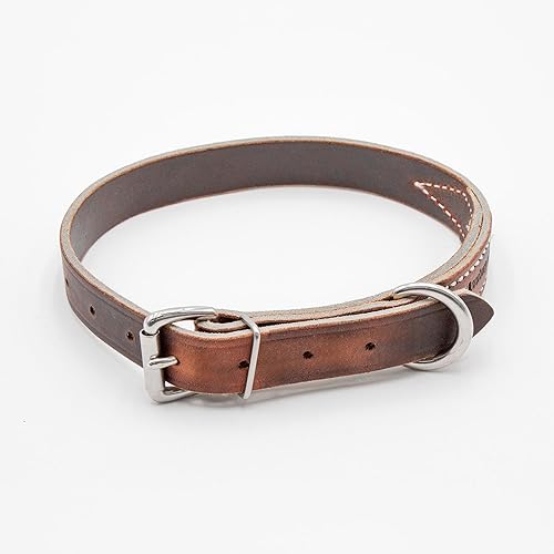 Leerburg 's Amish Soft Latigo - Cuello de cuero de 1 pulgada de ancho (tamaños para cuellos de 15 a 21 pulgadas) con herrajes de acero inoxidable