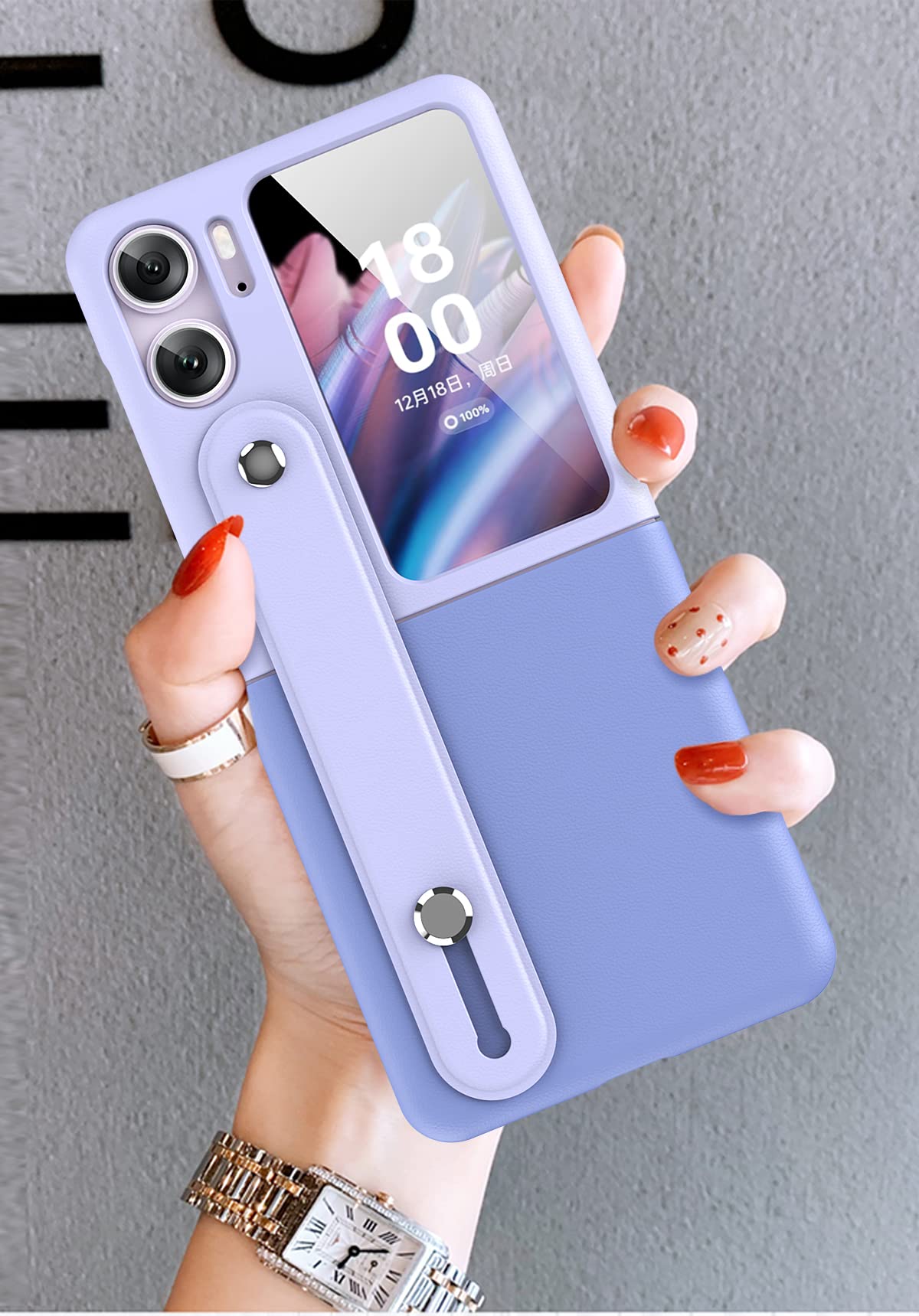 Custodia COQUE In Vera Pelle Per Oppo Find N2 Flip – Marrone, Motivo Lychee, Antiscivolo Con Cornice Oro