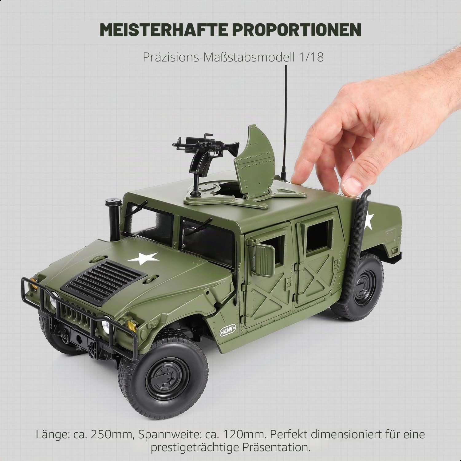 NUOTIE 1/18 Hummer H1 Modellauto Metall Druckguss Militär Schwerlastfahrzeug Wüste Sturm Operation Truck Taktisches Transportfahrzeug