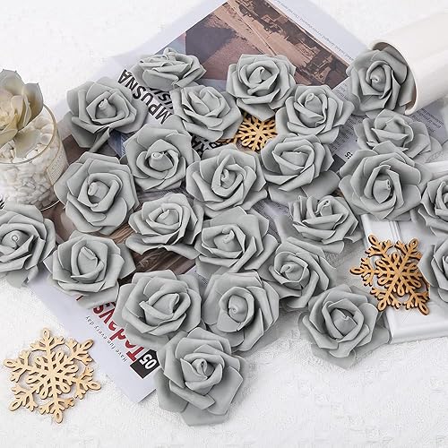 Miniatura 10 de Cabezas de rosas artificiales, 100 rosas amarillas artificiales de espuma para ramos de boda, centros de mesa, arreglos, fiestas, baby shower,