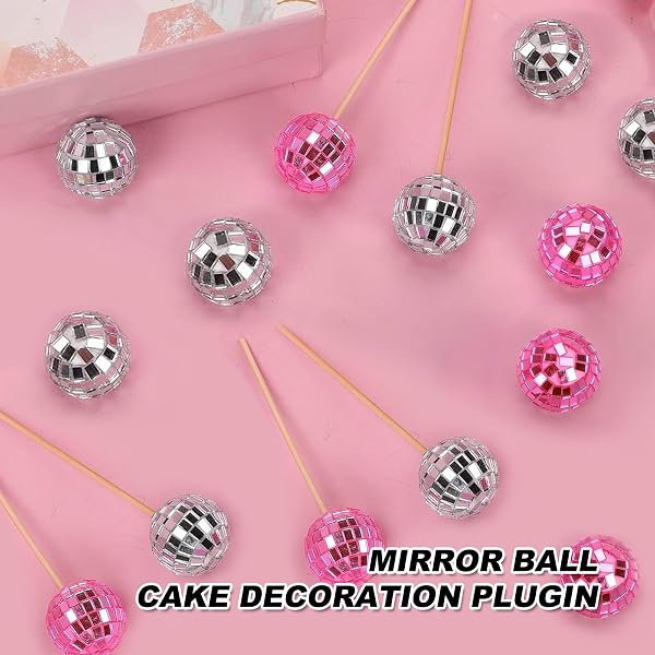 Mini palline da discoteca per torte, 16 pezzi, decorazioni per torte, palline da discoteca, piccole decorazioni per torte di compleanno, decorazione per torte, argento, rosa, per feste - 3