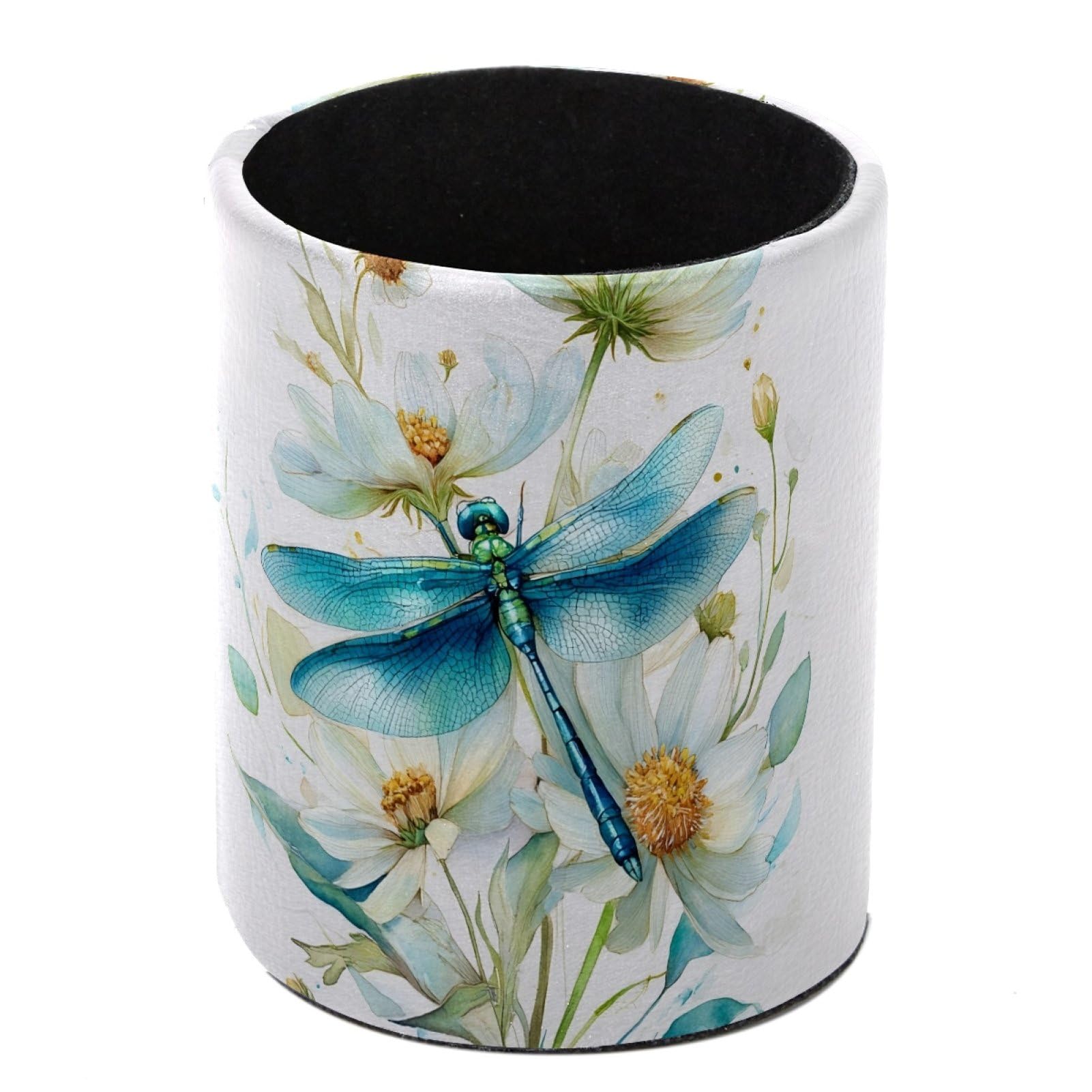 FWJZDSP Dragonfly Floral PU Leather Pencil Organizer, Makeup Brush Holder, Office Decor and Desk Accessories Durable