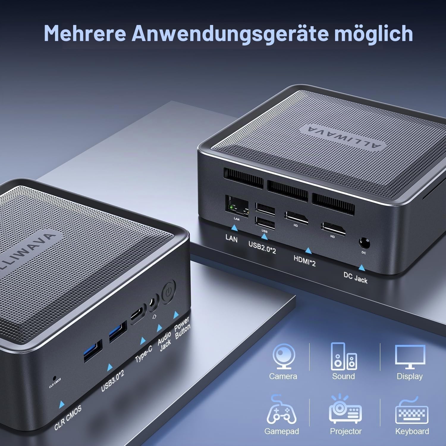 ALLIWAVA U58 Mini PC AMD Ryzen 7 5825U 16GB DDR4 512GB NVME SSD (8C/16T, bis zu 4.5 GHz), WiFi 6E & BT5.2, 2X HDMI & USB-C Dreifacher 4K60Hz-Ausgang, Home-Büro und Multimedia Computer