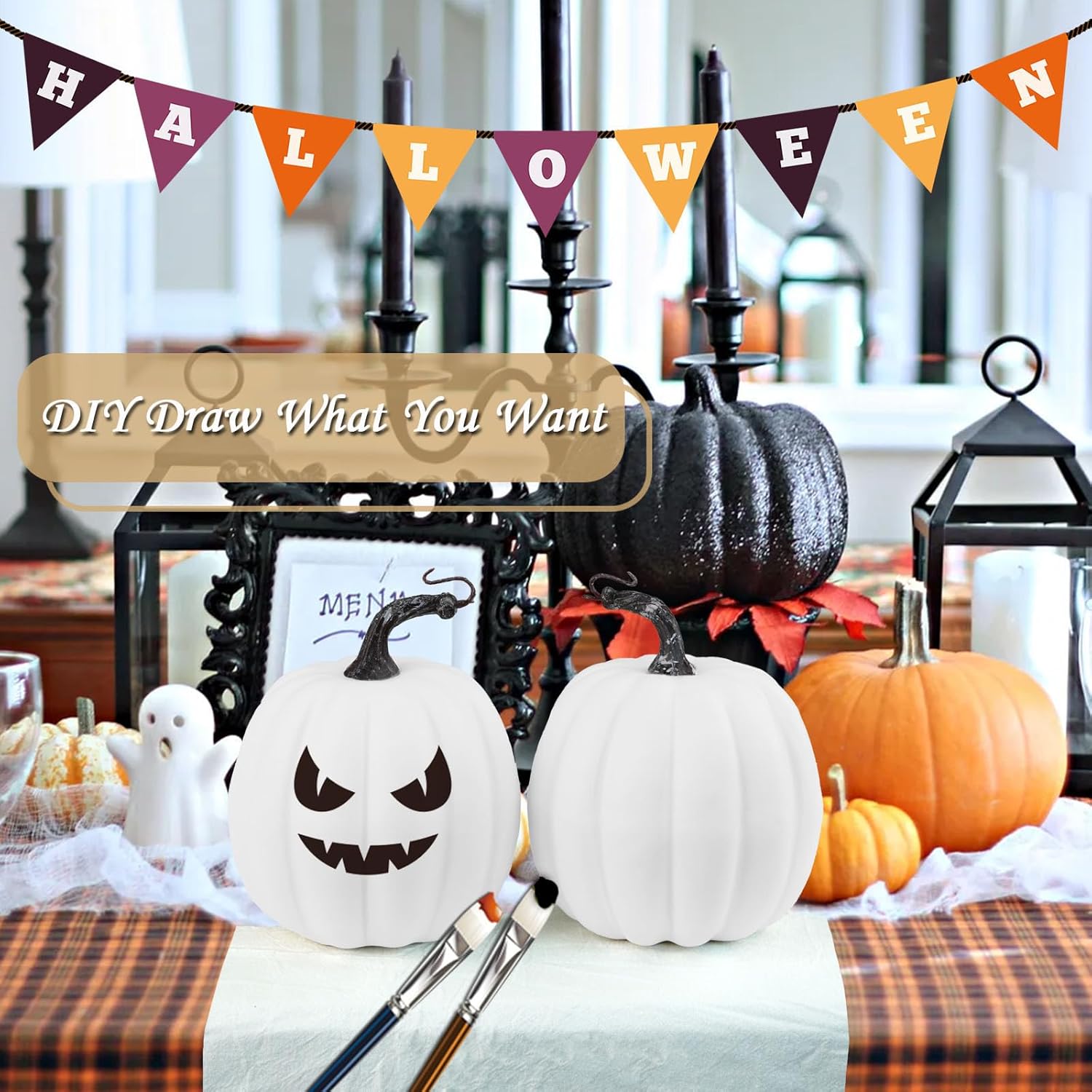 Artmag 6 Inch Large Artificial Pumpkins, 4PCS Big White Faux Foam Harvest Pumpkins for Fall Autumn Thanksgiving Seasonal Holiday Decor