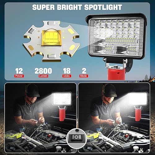 Miniatura 6 de Luces de trabajo compatibles con batería Milwaukee M12, 32 W 5000 LM, luz de inundación LED, linterna de luz de inundación LED, cabeza ajustable con