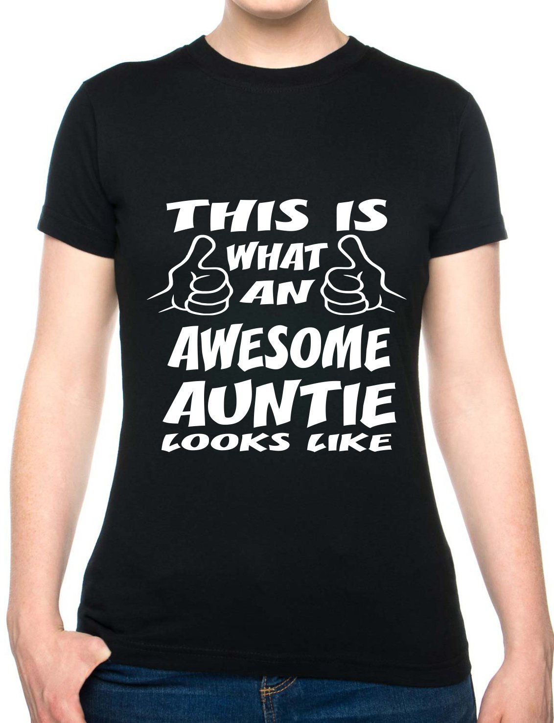 Print4U This is What an Awesome Auntie Looks Like Gift for Aunty Ladies T Shirt Ladies Fit Medium Black