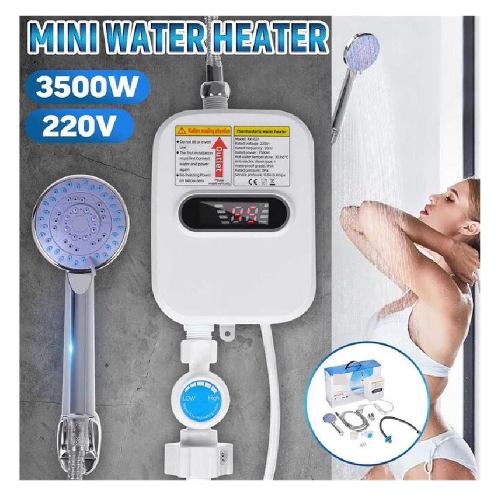 Podgrzewacz wody Elektryczny Bezzbiornikowy 3500 W Mini Natychmiastowy Podgrzewacz Ciepłej Wody Bateria Kuchenna Ogrzewanie Z Kranu 3 Sekundy Natychmiastowe Ogrzewanie