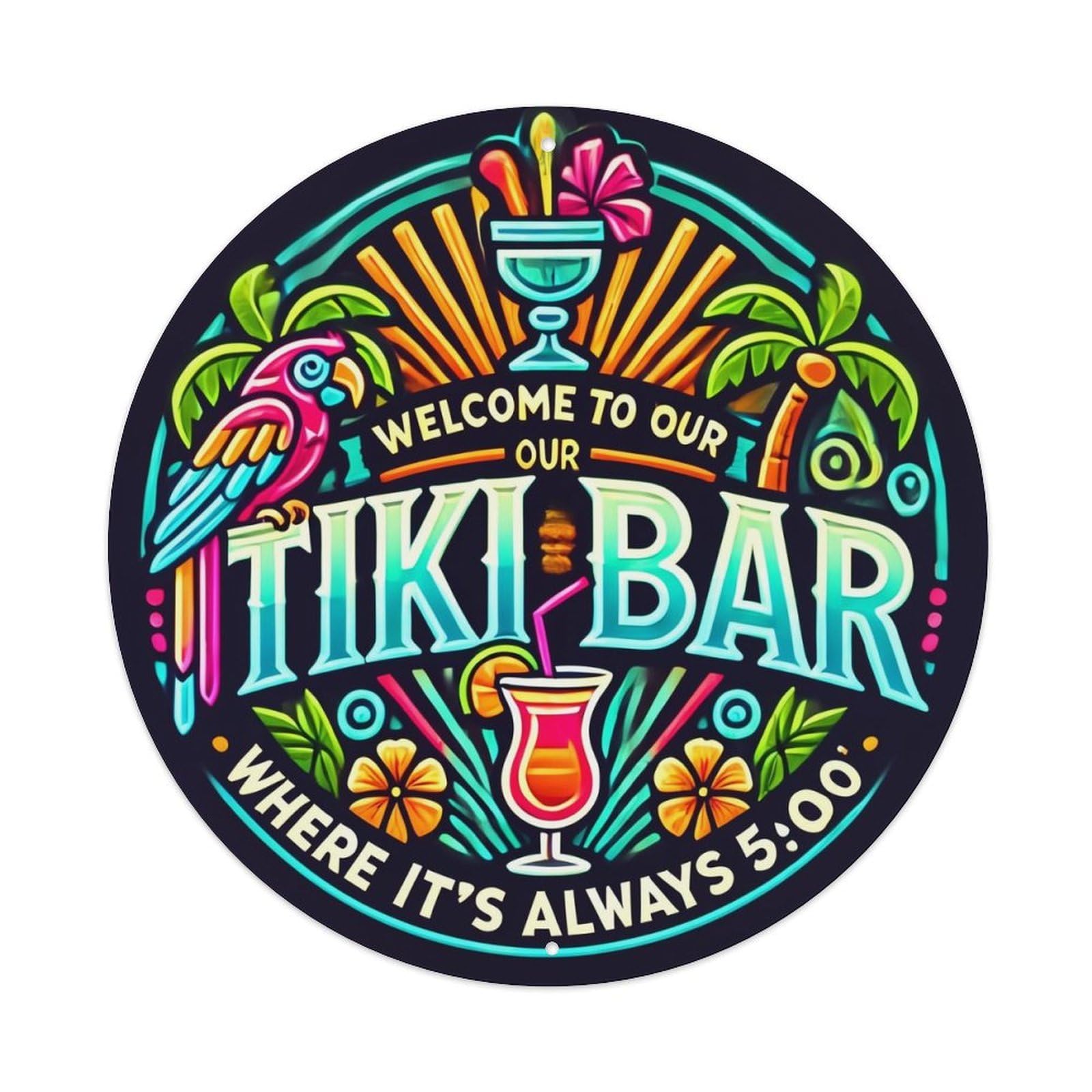 Tiki Bar Tropical Cocktail Design Tin Sign Metal Poster Vintage Metal Signs for Home Man Cave Bar Cafe Kitchen laundry room Wall Decorations 8x8 inches