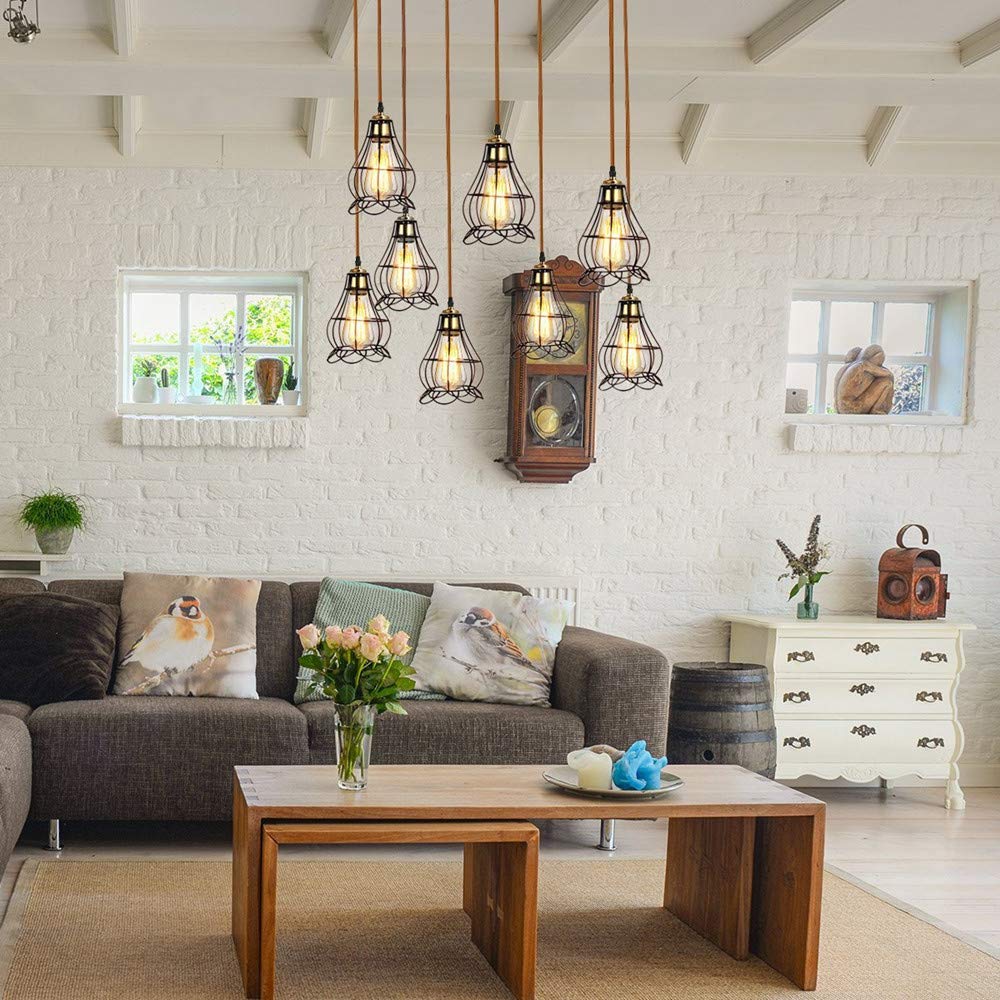 Lampada a sospensione in stile industriale moderno vintage con portalampada E27 e cavo tondo intrecciato da 1 m in ottone anticato | Leroy Merlin