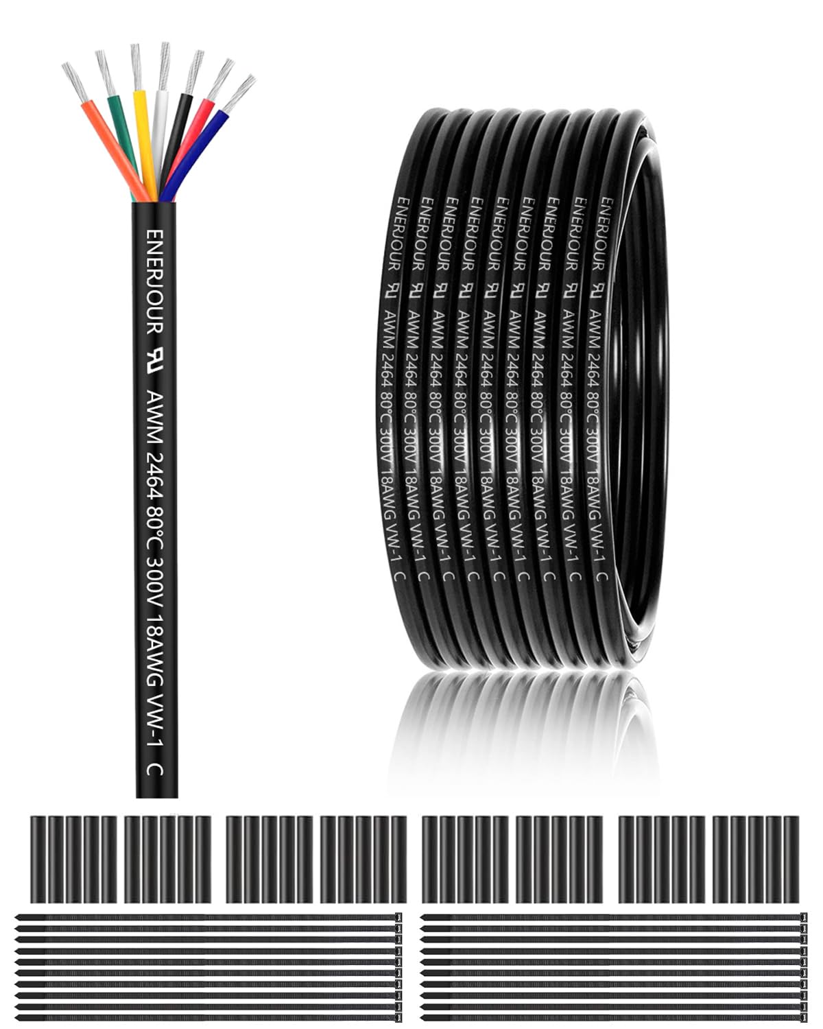 16 Gauge 8 Conductor Electrical Wire 25FT, UL 2464 16 AWG 8 Wire Cable Tinned Copper Stranded 16/8 for Automotive, Trailer, Lighting, Solar Panel, Extension Cable, Speaker etc.