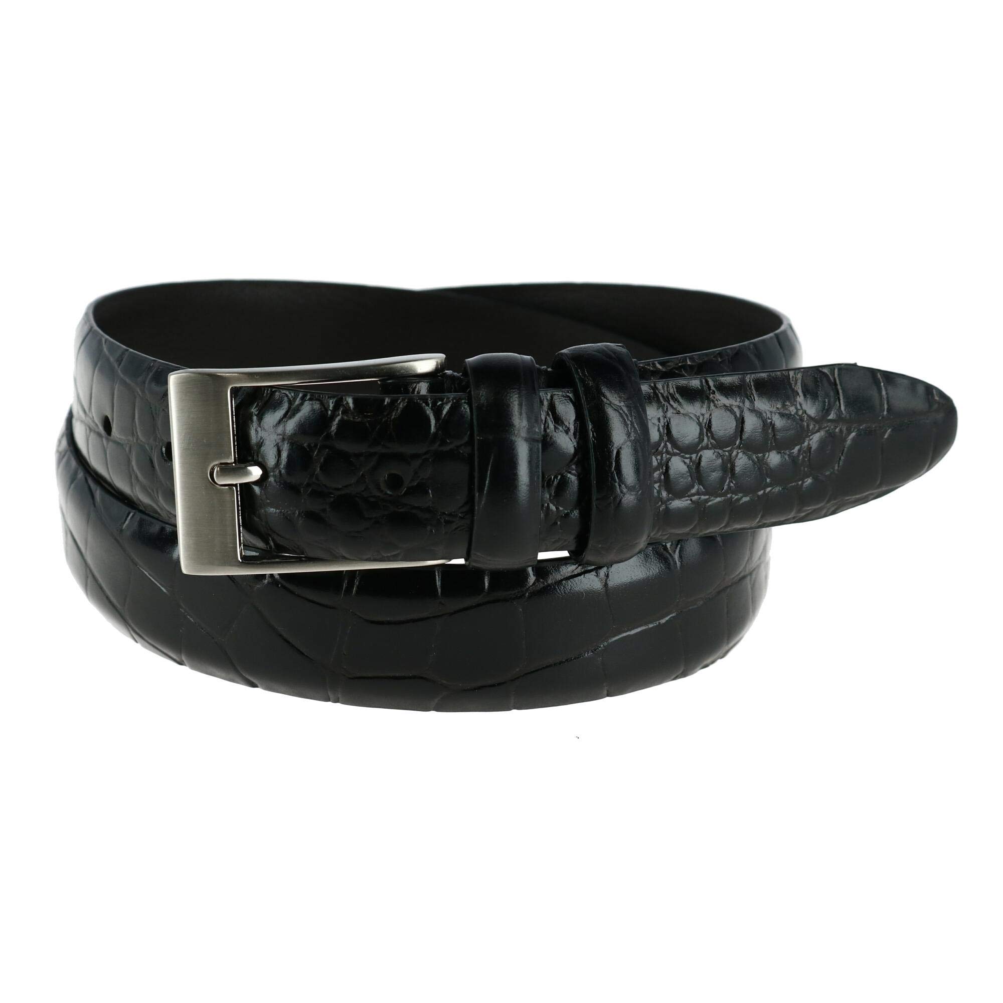 Toneka Men's Embossed Leather Croc Print Belt, 40, Black