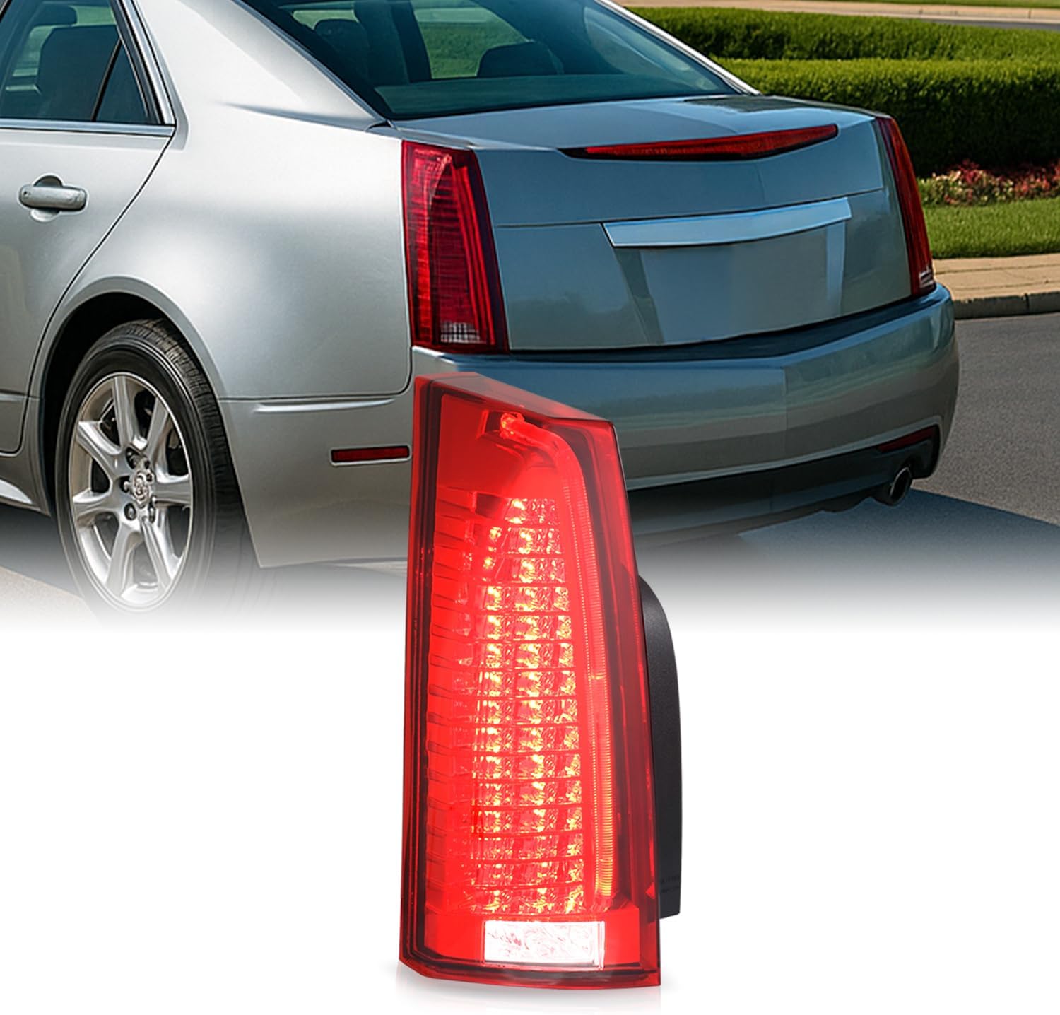 AKKON - Fits 2008-2013 Cadillac CTS Sedan 4Door Chrome Red Tail Light Passenger Right Side w/LED Running Reverse Lamp