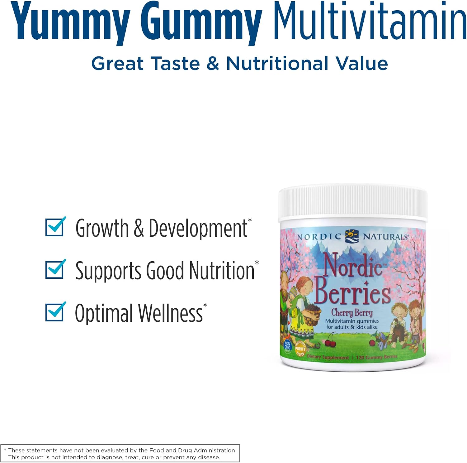 Nordic Naturals Nordic Berries, Cherry Berry - 120 Gummy Berries - Great-Tasting Multivitamin for Ages 2+ - Growth, Development, Optimal Wellness - Non-GMO, Vegetarian - 30 Servings