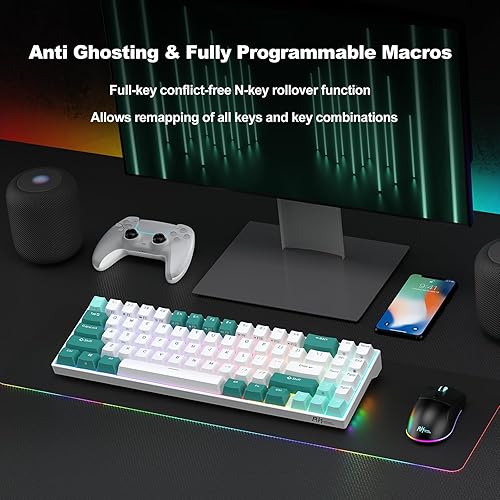 Miniatura 6 de RK ROYAL KLUDGE 70% Mechanical Keyboard - RK71 Wireless Gaming Keyboard with Hot-Swappable Red Switches, Double-Shot Creamy Keycaps, RGB Backlit,