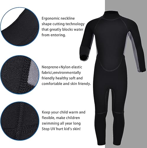 Miniatura 7 de Traje de neopreno para niños y jóvenes, trajes de baño de neopreno de 0.118 pulgadas para niños, 0.079 in, manga cortacompleta, cremallera trasera