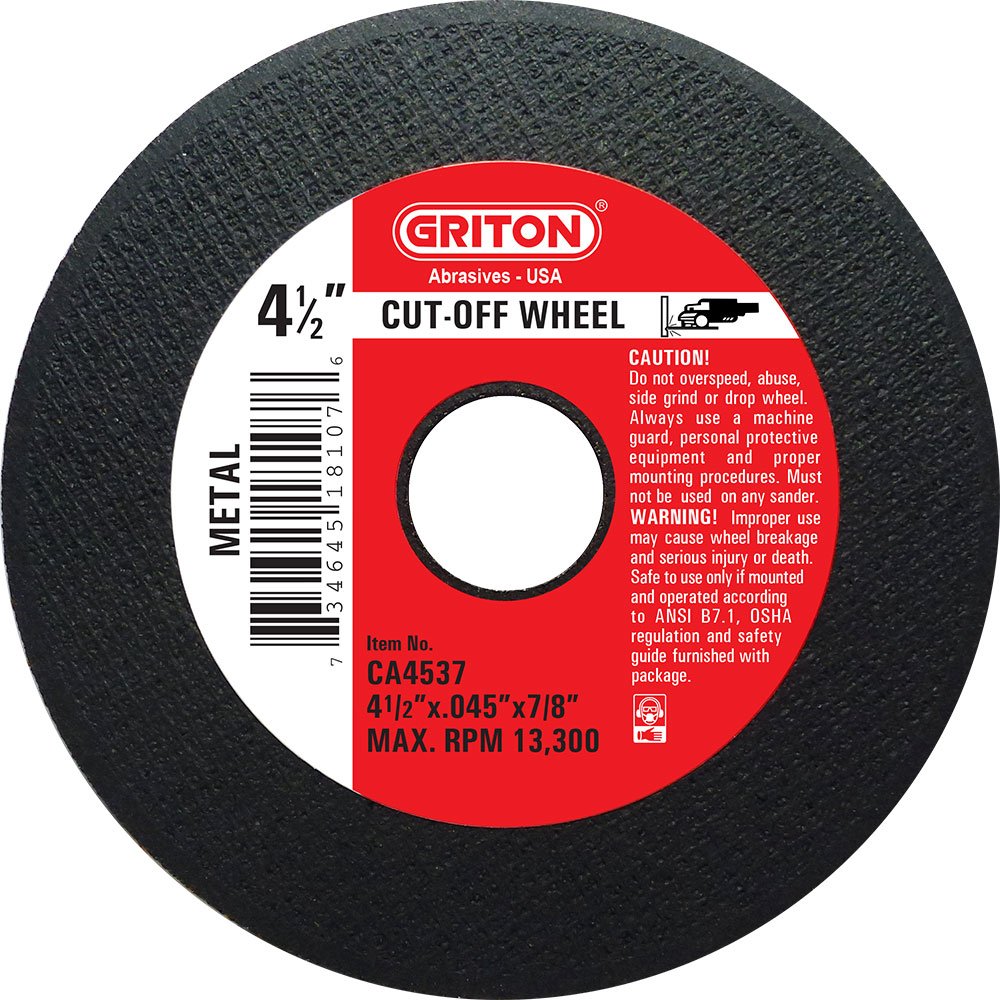 GritonGriton CA4537 Arbor Industrial Cut Off Wheel for Metal, 7/8" Hole Diameter, 4.5" Diameter, 0.045" Width (Pack of 50)