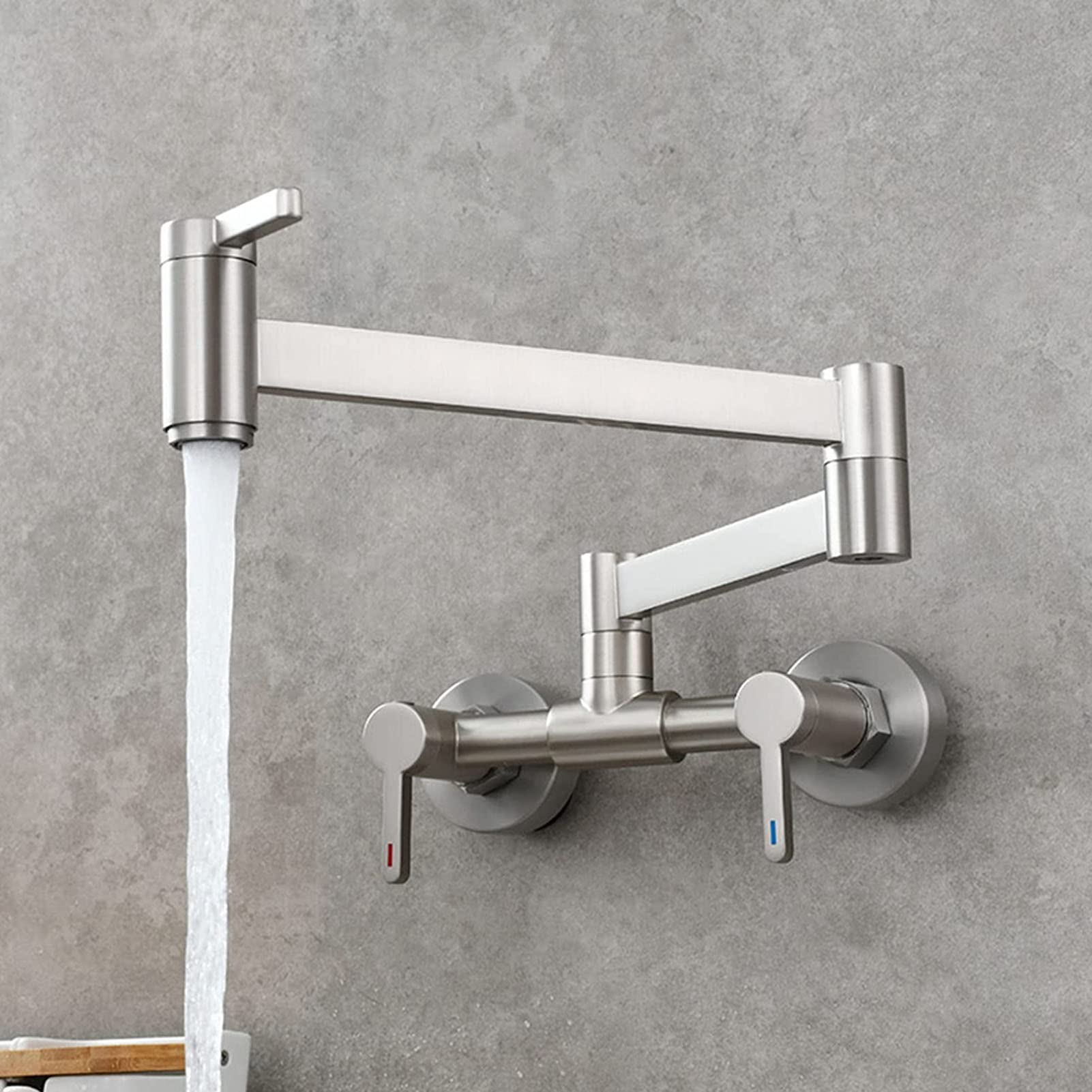 Mitigeur de cuisine mural avec bras pivotant double articulation 6 pouces