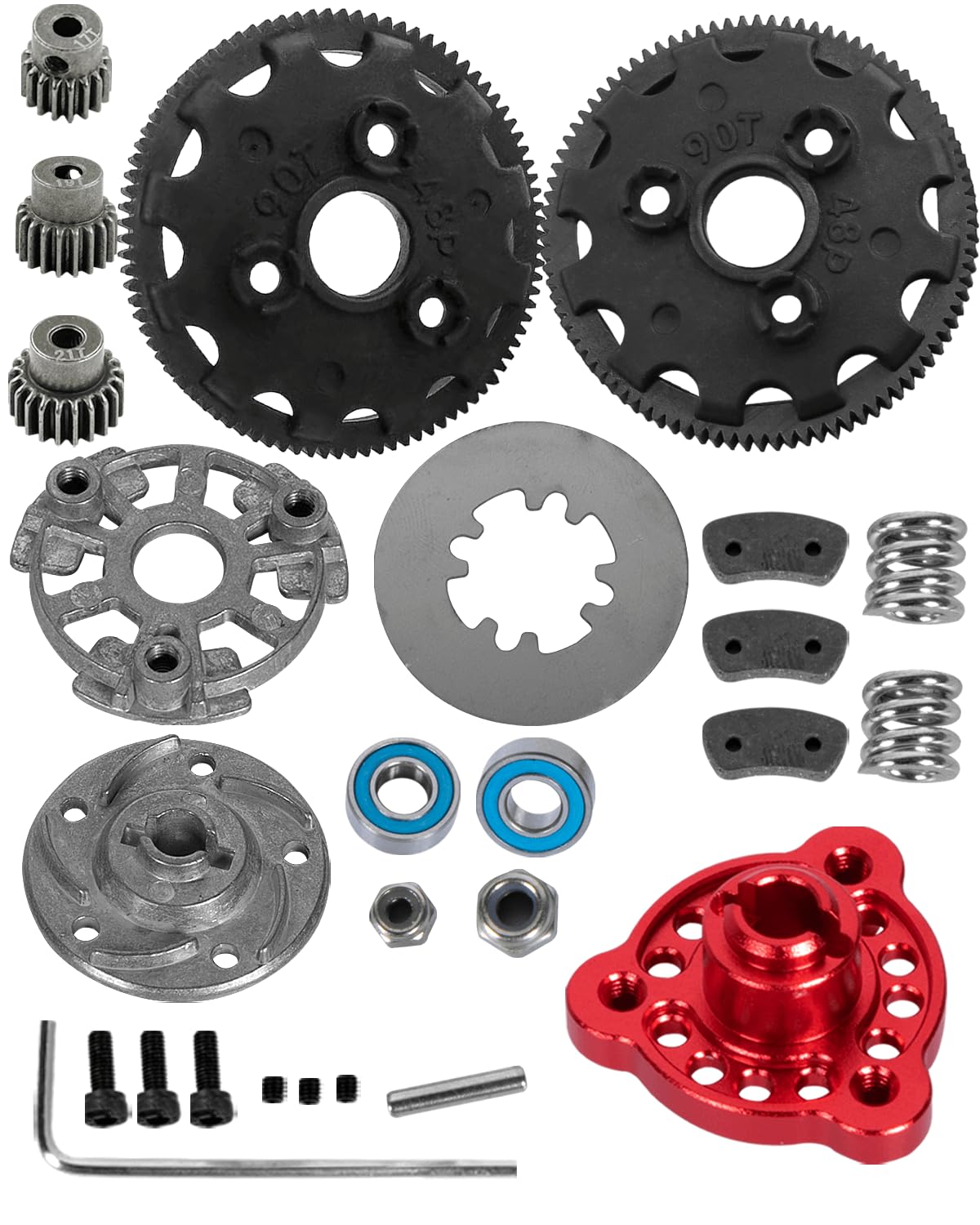 RC 48P 90T Spur Gear w/ 17T 19T 21T & Slipper Clutch Slipper Rebuild Kit Pressure Plate RC Upgrades Part for 1/10 Rustler/Stampede/Bandit 2WD VXL XL-5,Slash 2WD (VXL),Red