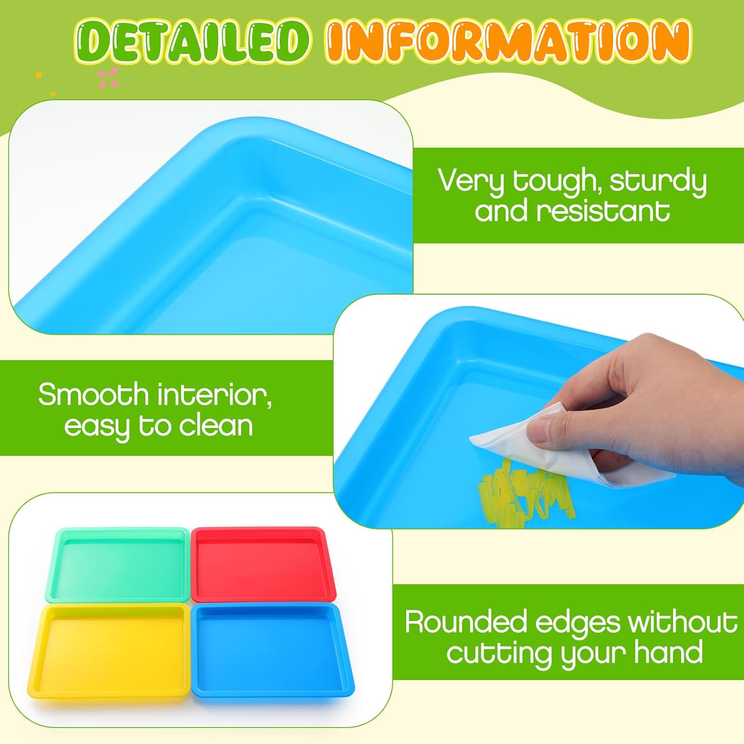 Remerry 24 Pcs Plastic Art Trays Stackable Activity Crafts Classroom Sand Trays Sensory Paint Organizer for Kids DIY Beads Jewelry Painting Projects School Favor (13.4 x 10 Inch,Rainbow Color)