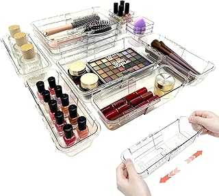 14 PCS Adjustable Clear Drawer Organizer Set - 3-Size Acrylic Storage Boxes for Makeup, Stationery, Kitchen Utensils, Tools & Bedroom Dresser Organization