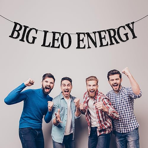 Miniatura 6 de Big Leo Energy Banner, decoración de cumpleaños de Leo, decoración de cumpleaños con 12 constelaciones del zodiaco (purpurina negra)
