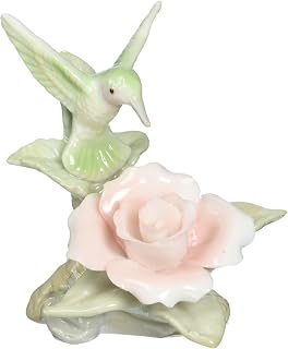 Cosmos 96441 Fine Porcelain Mini Hummingbird with Rose Figurine, 3-Inch , Green