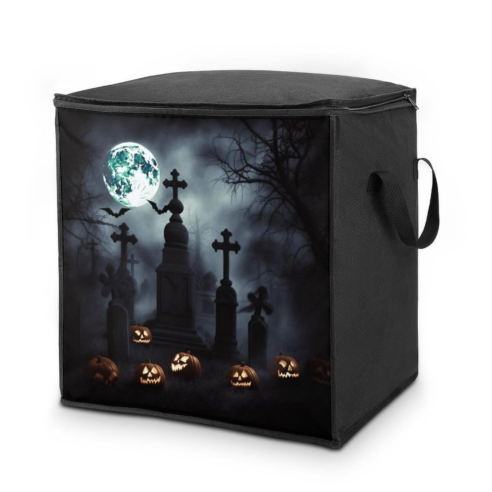 Gothic Happy Halloween Storage Bag with Zippers And Handle Extra Large Bedding Comforter Storage Bag Foldable Blanket Storage Bags Fabric Moving Bags for Closet Organizer (70L)