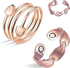 BioMag 2Pcs Lymphatic Drainage Copper Rings for Women in Different Design, Pure Copper Magnetic Ring with 7X Ultra Strength Magnet, Adjustable Jewelry in Gift Box(7X Gold Rose)
