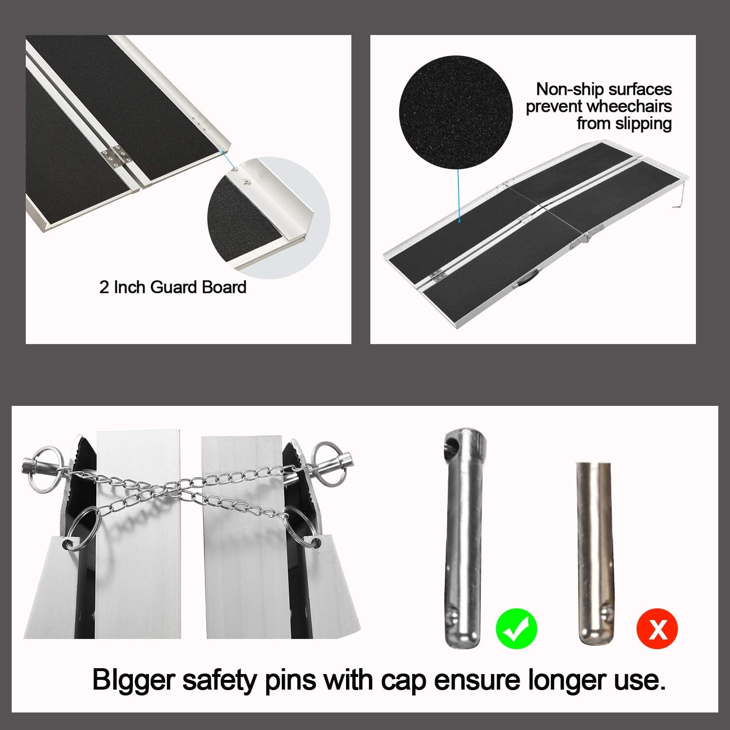 6FT (31" W x 72" L) Wheelchair Ramp, Non-Slip Portable Aluminum Ramp for Wheelchairs Double-Fold 800lbs Weight Capacity for Steps Stairs and Thresholds -