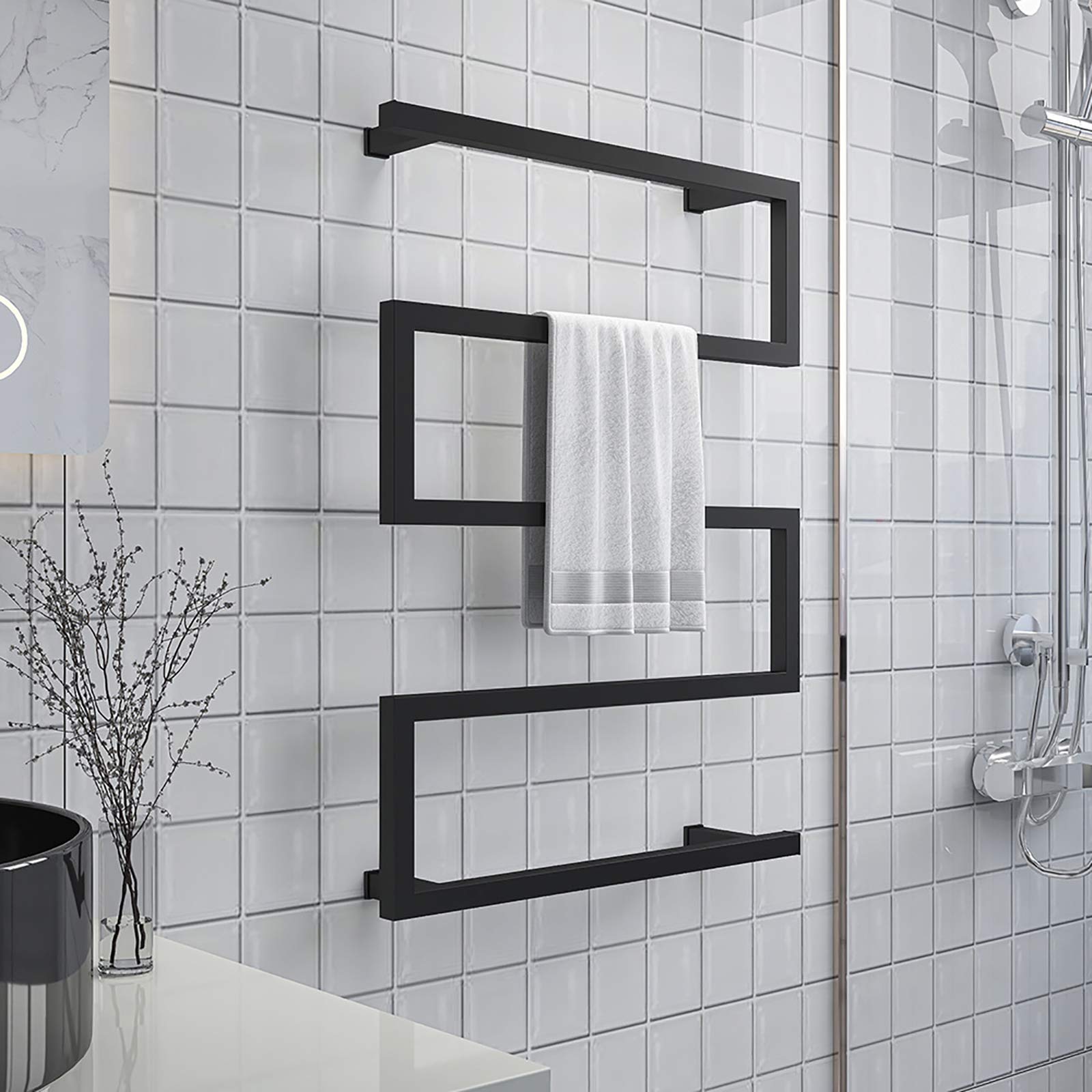 ZQFIDFYR Towel Warmer, Black Electric Heated Towel Rack with 5 Bars, 304 Stainless Steel Heated Towel Rail Wall Mounted Waterproof Bath Towel Heater (Plug in)