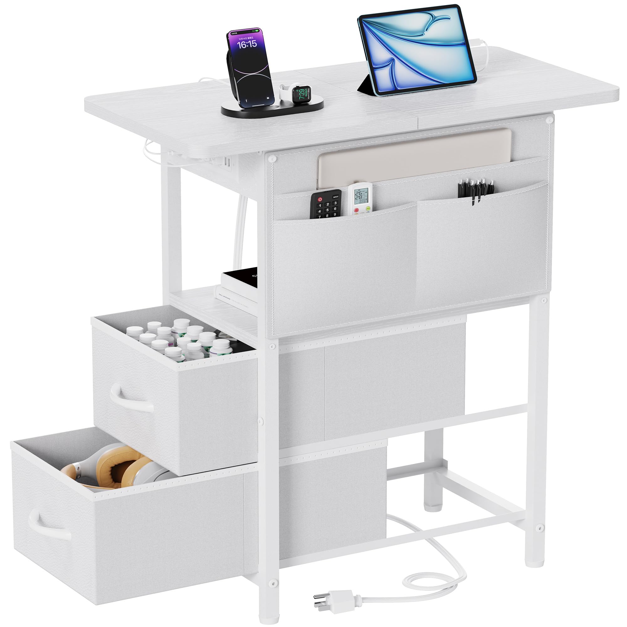 Yenlure Narrow Nightstand with Storage Pocket