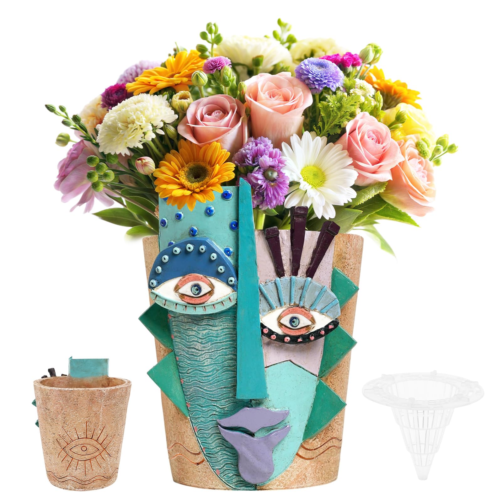 Bpyhebe Abstract Face Planter Pots, Picasso Flower Pots, Unique Head Planter with Drainage Hole for Indoor Plants and Succulents, Funny 3D Art Vase for Home Decor(A)