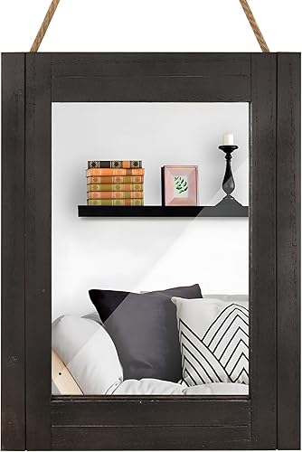 DECORKEY Espejo de pared rectangular para baño, decoración de madera blanca envejecida con cuerda para colgar para decoración rústica del hogar,