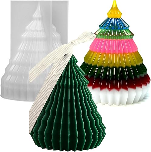 Moldes para velas de árbol de Navidad, moldes de silicona para árbol de Navidad de 4.5 pulgadas para hacer velas, cono 3D, forma de origami, moldes