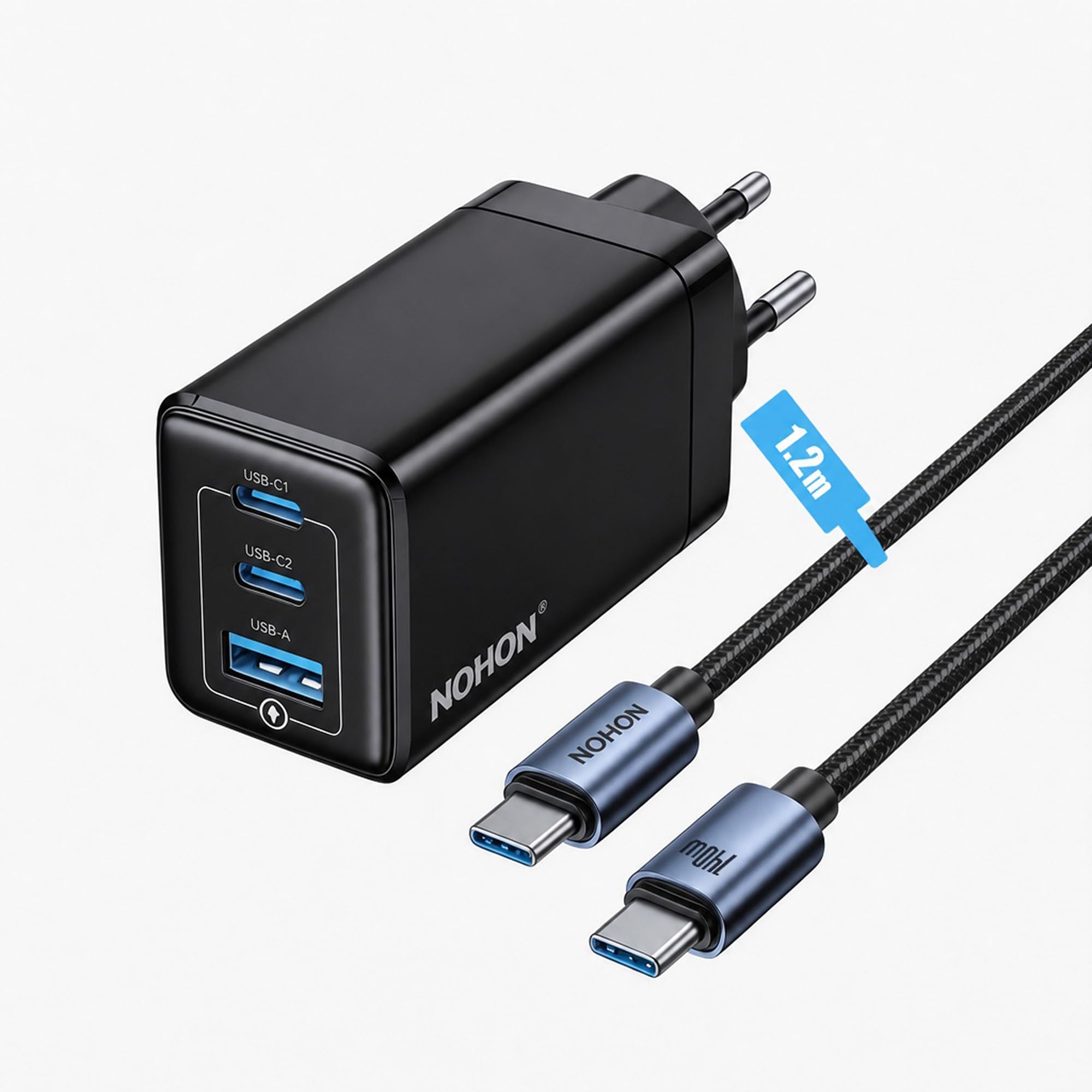 NOHON Caricatore USB-C Rapido 65W GaN PD 3.0 3 Porte Compatibile iPhone 17 16 15 14 13 12 Macbook Samsung Galaxy S