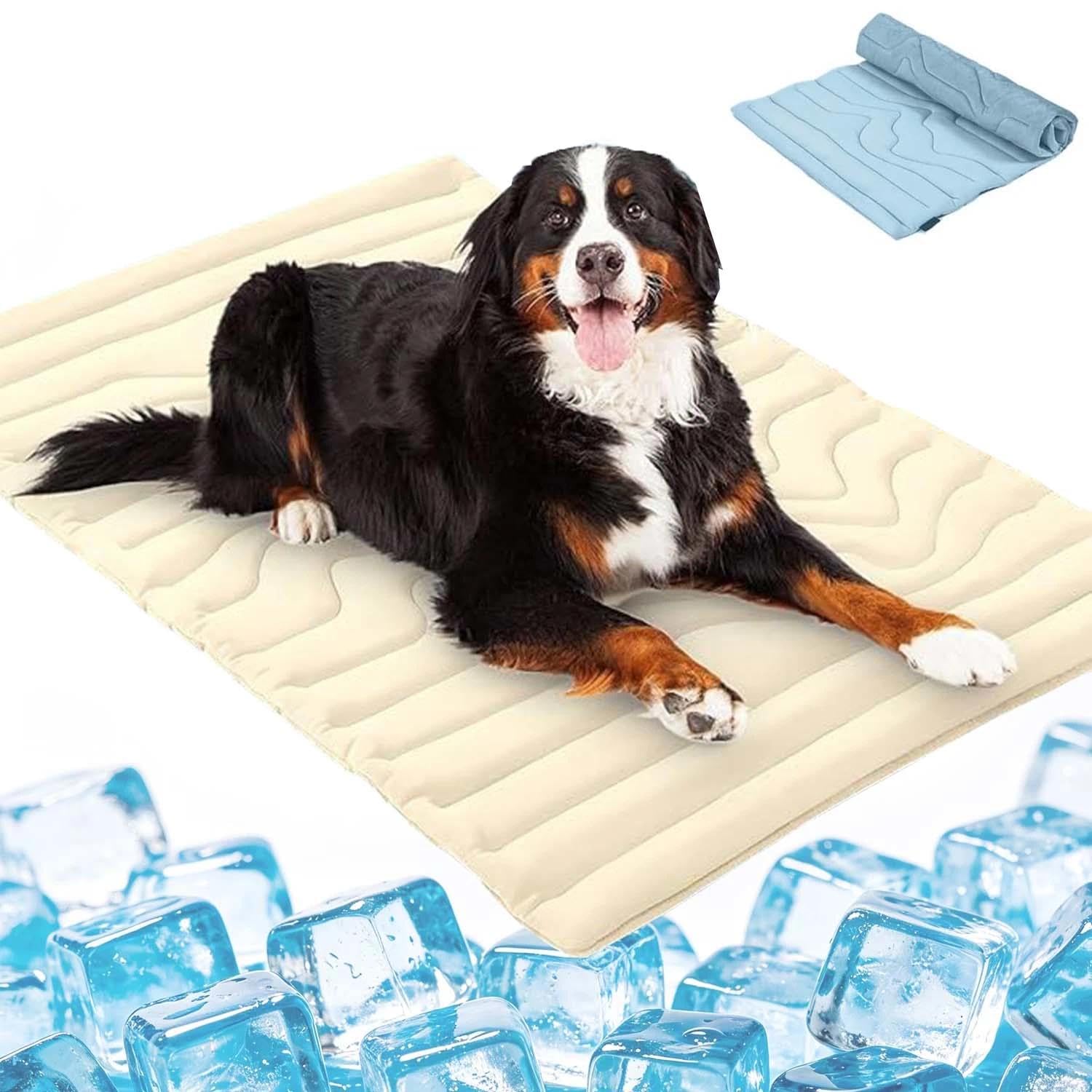 Cooling Mat for Dogs,Heatrelief Cooling Dog Bed,Portable Pet Cool Bed Summer,Rapid Cool Scratch-Resistant Cat Mats,Non-Slip Washable,Dog/Cat Coolings Mat for Indoor,Outdoor and Car Use(Beige,XL)
