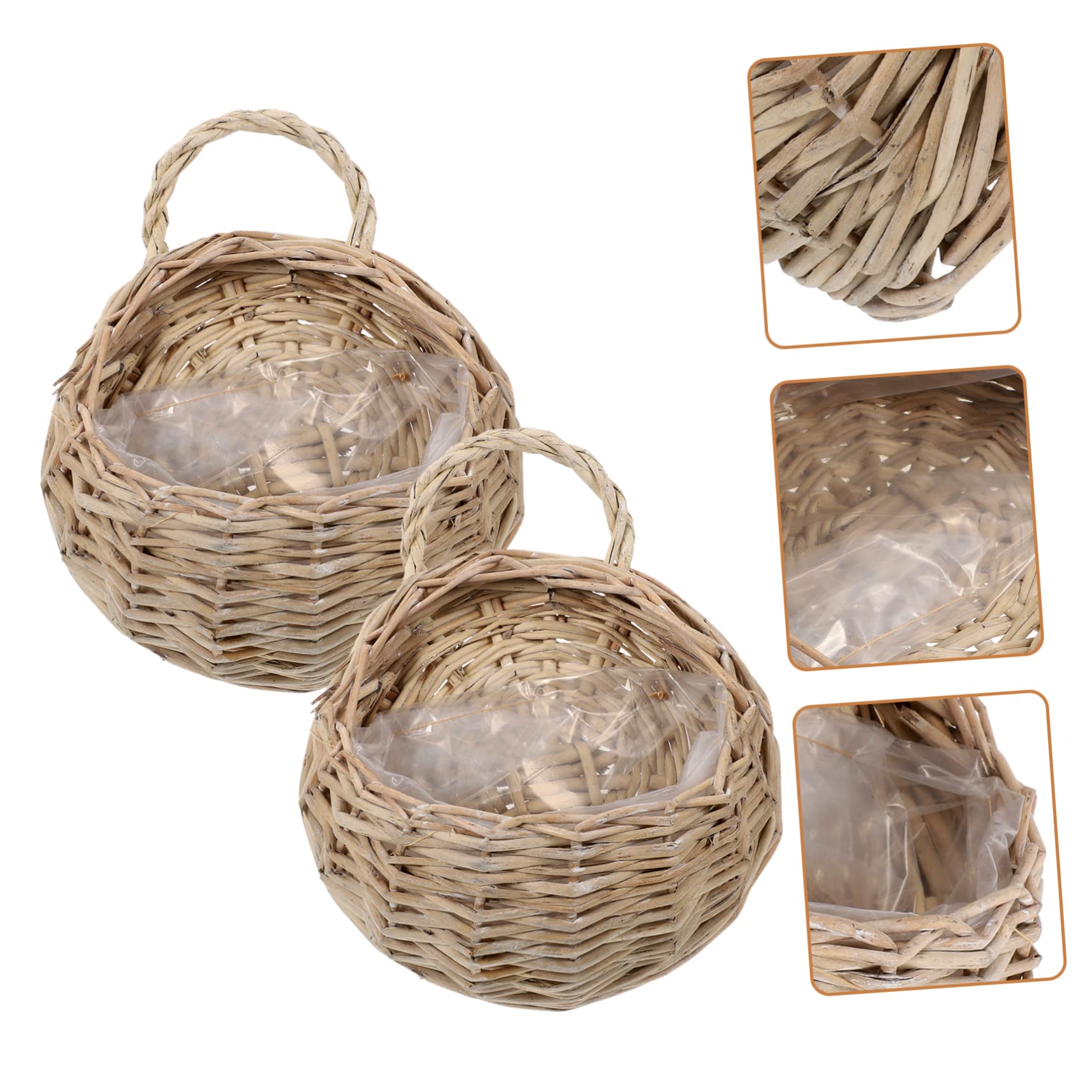 Lot De 2 Paniers De Rangement Suspendus en Rotin Panier Mural Tissé pour Fleurs Et Plantes Décoration Murale pour Cuisine Salle De Bain Chambre Et Entrée 23.00 X 18.00 X 9.00 cm