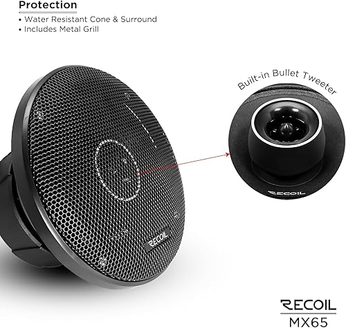 Miniatura 3 de RECOIL MX65 Par de altavoces coaxiales de rango medio de 6.5 pulgadas de audio profesional de 2 vías con tweeters de bala incorporados 560 vatios