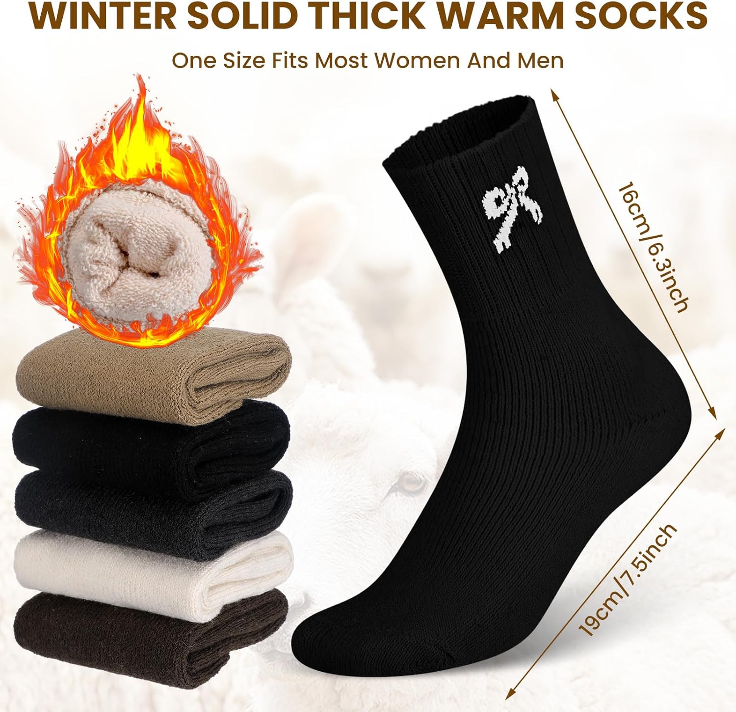 Foaincore 5 Pair Bow Socks Women Warm Winter Thick Boot Socks with Bow Solid Cute Knit Cotton Sock for Girls Cozy Stockings Crew Gift - Image 2